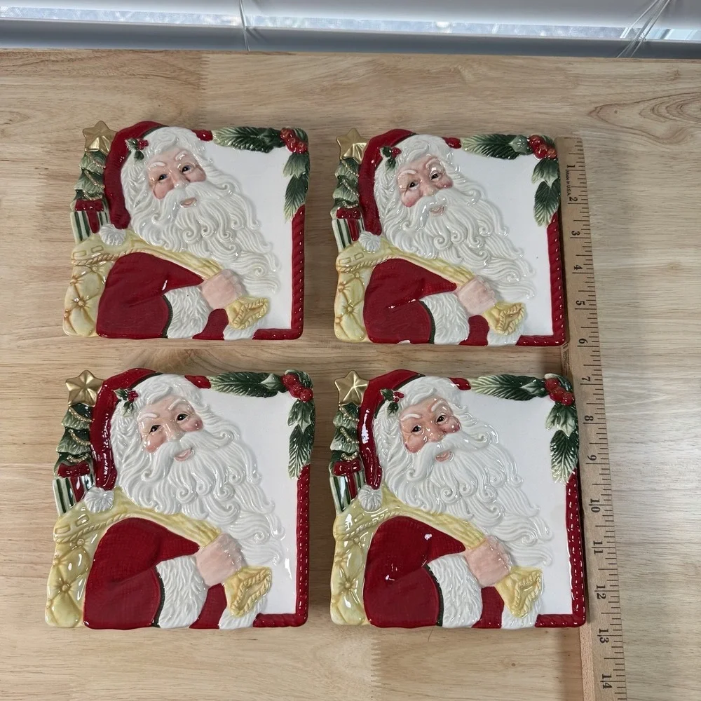 Fitz & Floyd • One Look And You Know • NIGHT BEFORE CHRISTMAS Santa Plate Set 4